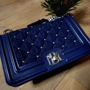 Badgley Mischka Denim Pearl Crossbody